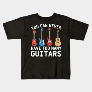 Guitar ukulele bass acoustic classic electric white text Kids T-Shirt